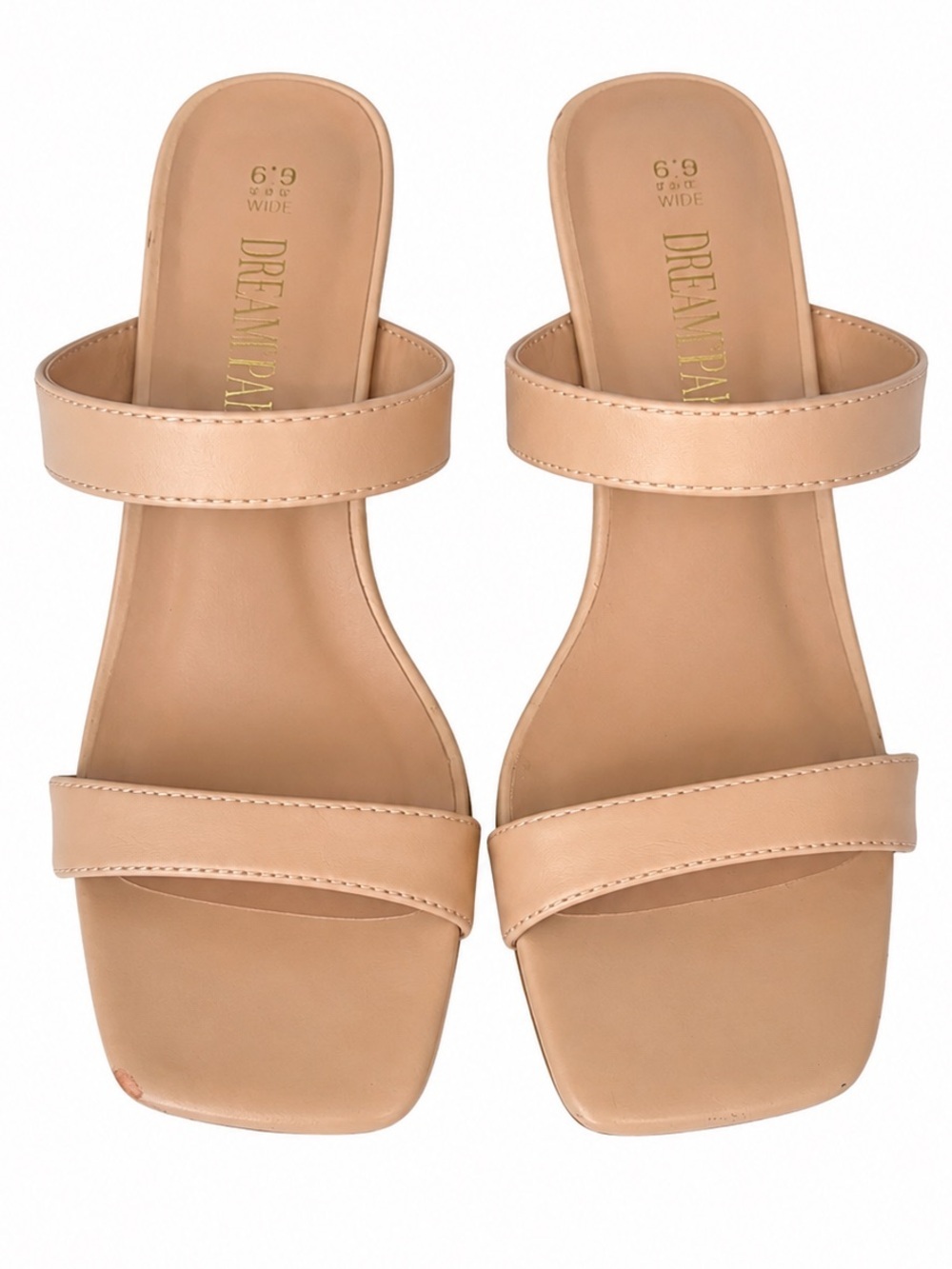 Dream Pairs Nude Strappy Slide Sandals – Women’s Size 6.5 – Block Heel Mules - Picture 2 of 3
